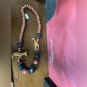 Wooden beeded animal necklace